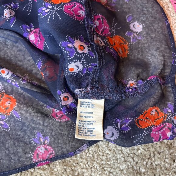American Eagle Sheer Floral Ruffle Shirt Women's Size XS Navy Blue #189 - Picture 8 of 9